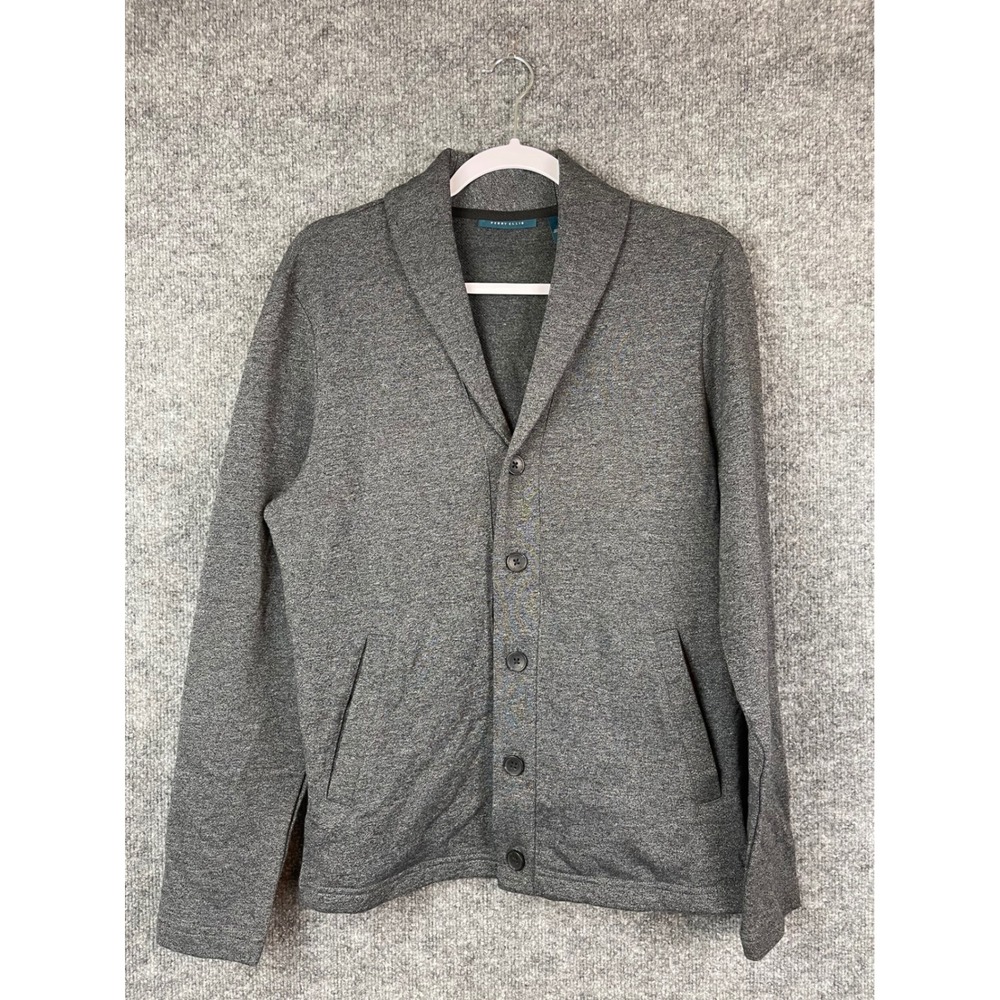 Perry Ellis Cardigan Sweater Mens Small Gray Shawl Collar Button Front
